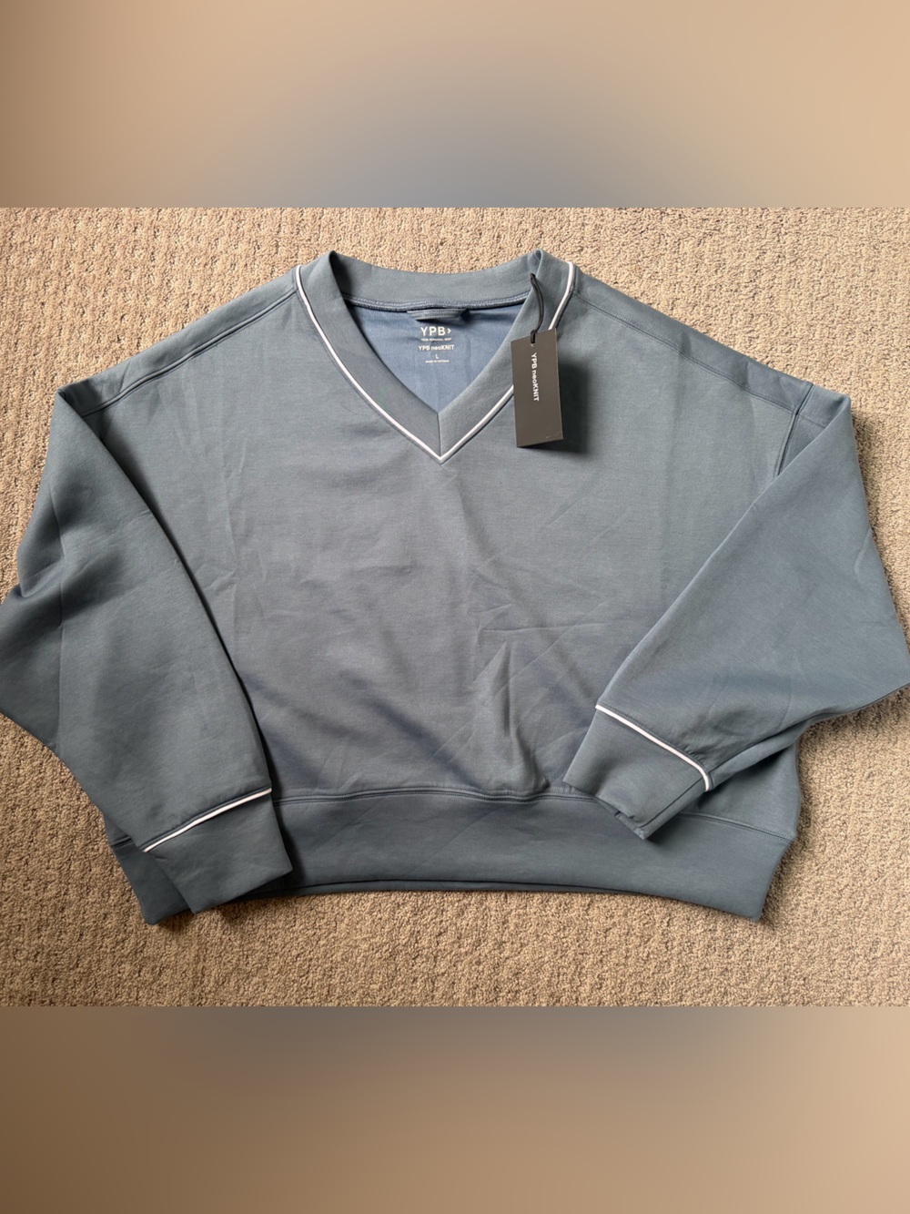 Y/Project Slate Blue V-Neck Sweatshirt with White Trim
